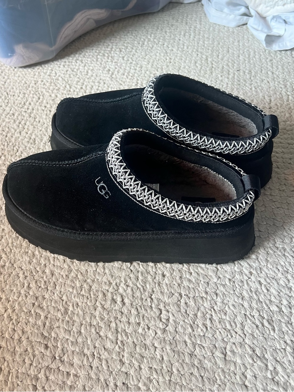 UGG Women Black Suede Slip-On Clog with Black & White Trim